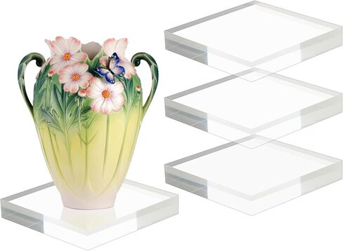 Hipiwe Square Acrylic Display Block - 4 Pcs Clear Acrylic Square Display Base for Jewelry Action Figures Display Risers Tabletop Necklace Display Stand Holder, 5.9"x5.9"x1" in Saudi Arabia