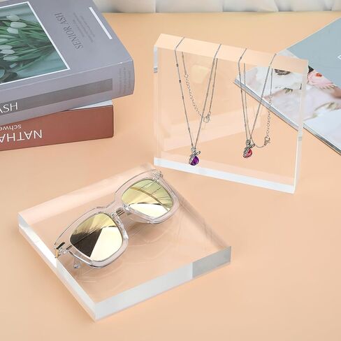 Hipiwe Square Acrylic Display Block - 4 Pcs Clear Acrylic Square Display Base for Jewelry Action Figures Display Risers Tabletop Necklace Display Stand Holder, 5.9"x5.9"x1" in Saudi Arabia