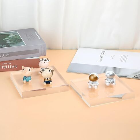 Hipiwe Square Acrylic Display Block - 4 Pcs Clear Acrylic Square Display Base for Jewelry Action Figures Display Risers Tabletop Necklace Display Stand Holder, 5.9"x5.9"x1" in Saudi Arabia