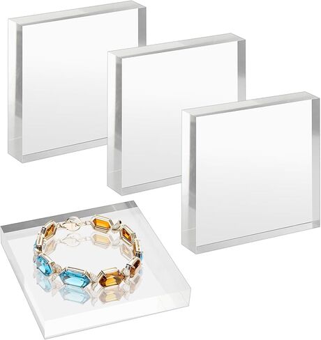 Hipiwe Square Acrylic Display Block - 4 Pcs Clear Acrylic Square Display Base for Jewelry Action Figures Display Risers Tabletop Necklace Display Stand Holder, 5.9"x5.9"x1" in Saudi Arabia