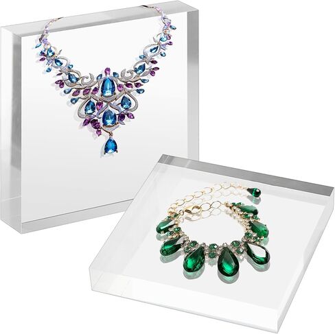 Hipiwe Square Acrylic Display Block - 4 Pcs Clear Acrylic Square Display Base for Jewelry Action Figures Display Risers Tabletop Necklace Display Stand Holder, 5.9"x5.9"x1" in Saudi Arabia