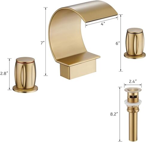 Mondawe High Arc Faucet for Bathroom Sink, Commercial Bathroom Sink Faucet 3 Holes with 2 Knobs, Brushed Gold Faucet Waterfall with Pop Up Drain in Saudi Arabia