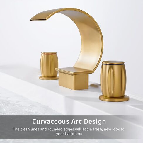 Mondawe High Arc Faucet for Bathroom Sink, Commercial Bathroom Sink Faucet 3 Holes with 2 Knobs, Brushed Gold Faucet Waterfall with Pop Up Drain in Saudi Arabia