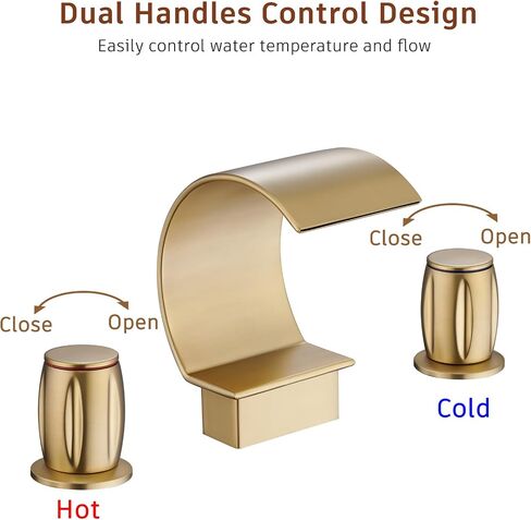 Mondawe High Arc Faucet for Bathroom Sink, Commercial Bathroom Sink Faucet 3 Holes with 2 Knobs, Brushed Gold Faucet Waterfall with Pop Up Drain in Saudi Arabia