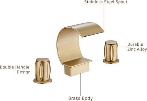 Mondawe High Arc Faucet for Bathroom Sink, Commercial Bathroom Sink Faucet 3 Holes with 2 Knobs, Brushed Gold Faucet Waterfall with Pop Up Drain in Saudi Arabia