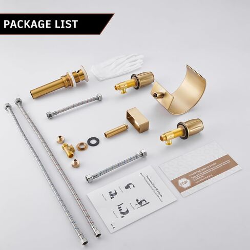 Mondawe High Arc Faucet for Bathroom Sink, Commercial Bathroom Sink Faucet 3 Holes with 2 Knobs, Brushed Gold Faucet Waterfall with Pop Up Drain in Saudi Arabia