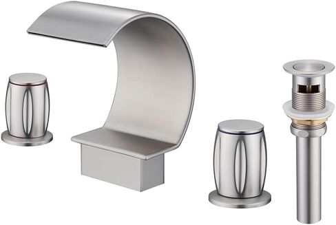 Mondawe High Arc Faucet for Bathroom Sink, Commercial Bathroom Sink Faucet 3 Holes with 2 Knobs, Brushed Gold Faucet Waterfall with Pop Up Drain in Saudi Arabia