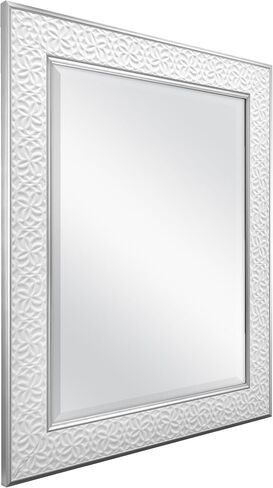 مرآة حائط كبيرة من MCS Nordic Blossom، مرآة مستطيلة حديثة لديكور المنزل لغرفة المعيشة أو غرفة النوم أو الحمام، 29 × 41 بوصة، أبيض in Kuwait