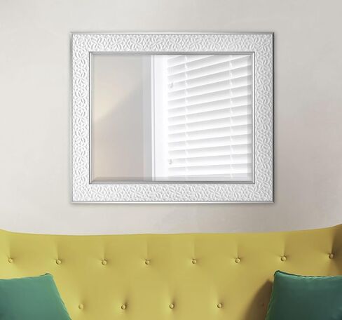 مرآة حائط كبيرة من MCS Nordic Blossom، مرآة مستطيلة حديثة لديكور المنزل لغرفة المعيشة أو غرفة النوم أو الحمام، 29 × 41 بوصة، أبيض in Kuwait