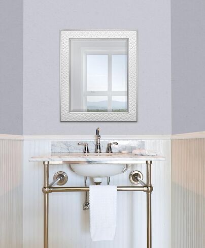 مرآة حائط كبيرة من MCS Nordic Blossom، مرآة مستطيلة حديثة لديكور المنزل لغرفة المعيشة أو غرفة النوم أو الحمام، 29 × 41 بوصة، أبيض in Kuwait