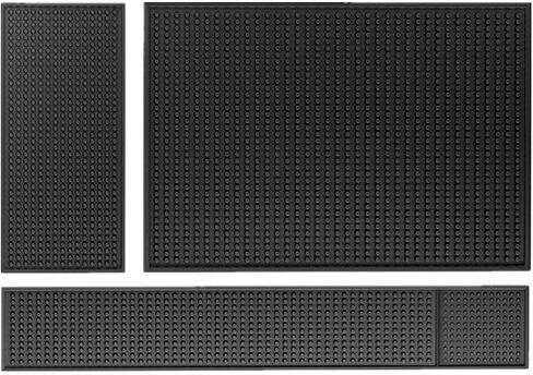 WANGCHAO Bar Mat Set Rubber Bar Service Spill Mat 3-Pack Dish Drying mat Bar mat for Cocktail Bartender and Counter Top (Black 18" x 12"x0.4"+23" x 3"x0.4"+12" x 6"x0.4") in Saudi Arabia