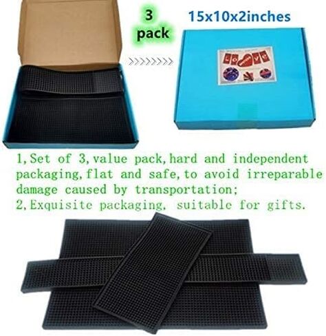 WANGCHAO Bar Mat Set Rubber Bar Service Spill Mat 3-Pack Dish Drying mat Bar mat for Cocktail Bartender and Counter Top (Black 18" x 12"x0.4"+23" x 3"x0.4"+12" x 6"x0.4") in Saudi Arabia