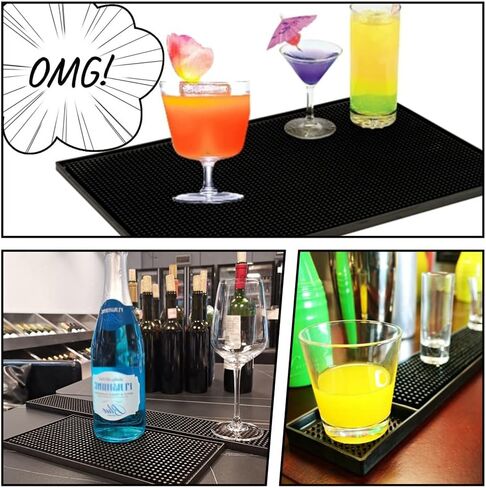 WANGCHAO Bar Mat Set Rubber Bar Service Spill Mat 3-Pack Dish Drying mat Bar mat for Cocktail Bartender and Counter Top (Black 18" x 12"x0.4"+23" x 3"x0.4"+12" x 6"x0.4") in Saudi Arabia