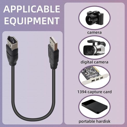 RIIEYOCA 20cm IEEE 1394b 9 Pin Male to 1394 6 Pin Female Cable Firewire 400Mbps to FireWire 800Mbps Cable for PC, Printer,Scanner, DVD Player,Black in Saudi Arabia