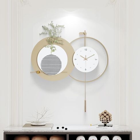 ساعة حائط حديثة كبيرة لغرفة المعيشة، ساعة حائط مزخرفة مع بطارية بندول صامتة تعمل بديكور جداري معدني ل/غرفة النوم/المدخل/الممرات/ديكور المواقد in Kuwait