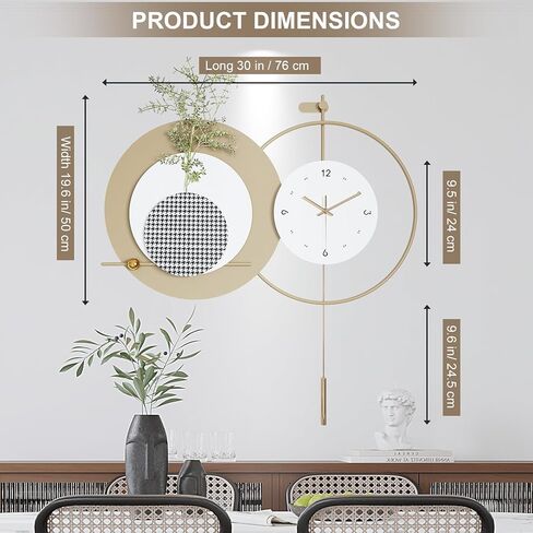 ساعة حائط حديثة كبيرة لغرفة المعيشة، ساعة حائط مزخرفة مع بطارية بندول صامتة تعمل بديكور جداري معدني ل/غرفة النوم/المدخل/الممرات/ديكور المواقد in Kuwait