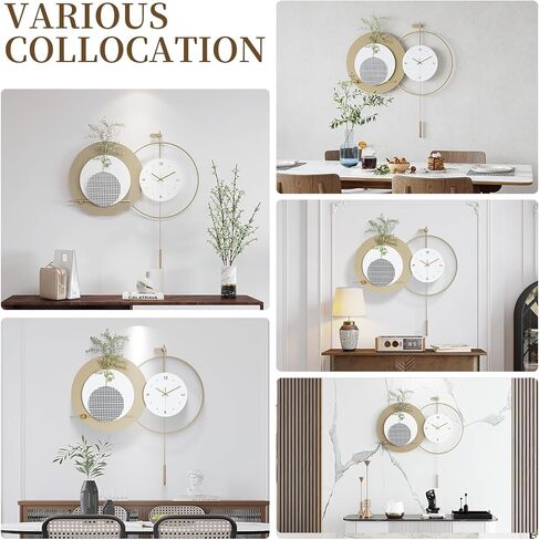 ساعة حائط حديثة كبيرة لغرفة المعيشة، ساعة حائط مزخرفة مع بطارية بندول صامتة تعمل بديكور جداري معدني ل/غرفة النوم/المدخل/الممرات/ديكور المواقد in Kuwait