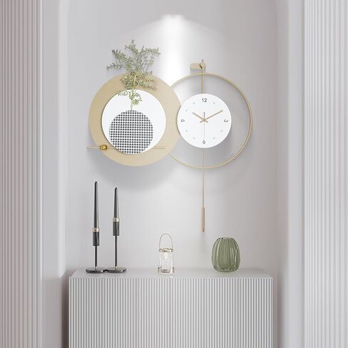 ساعة حائط حديثة كبيرة لغرفة المعيشة، ساعة حائط مزخرفة مع بطارية بندول صامتة تعمل بديكور جداري معدني ل/غرفة النوم/المدخل/الممرات/ديكور المواقد in Kuwait