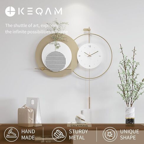 ساعة حائط حديثة كبيرة لغرفة المعيشة، ساعة حائط مزخرفة مع بطارية بندول صامتة تعمل بديكور جداري معدني ل/غرفة النوم/المدخل/الممرات/ديكور المواقد in Kuwait