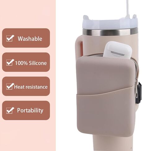 LETINE Water Bottle Pouch for Stanley Quencher Adventure 40oz & Stanley IceFlow 20oz 30oz, Silicone Design Tumbler Pouch for Phone, Card, Keys, Earphone (Green) in Saudi Arabia