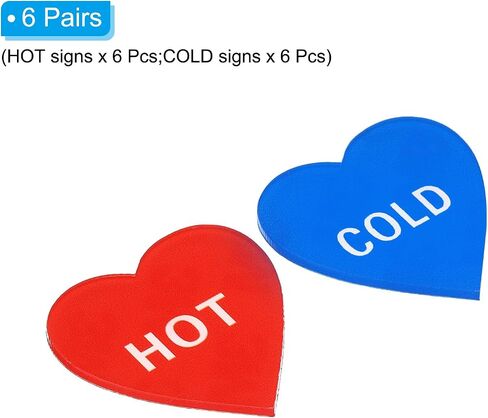 PATIKIL Self Stick Hot/Cold Water Label, 3 Pairs/6 Pack Acrylic Heart Shape Sticker Signs for Faucets Sinks, Red/Blue in Kuwait