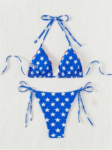 GORGLITTER Women's American Flag Bikini Sets String High Cut Thong Halter Triangle Top Swimsuit Bathing Sui in Saudi Arabia