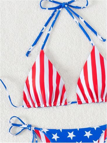GORGLITTER Women's American Flag Bikini Sets String High Cut Thong Halter Triangle Top Swimsuit Bathing Sui in Saudi Arabia