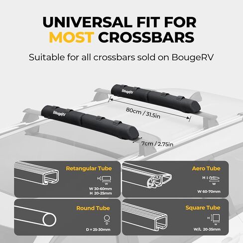 منصات ناعمة لحامل السقف من BougeRV لركوب الأمواج SUP Kayak Canoe Ladder Ladder Luggage Carrier، عالمية لأشكال مختلفة من القضبان المتقاطعة، وسادات العارضة لرف السيارة مقاومة للماء مع شريطين سقاطة لا نهاية لهما in Kuwait