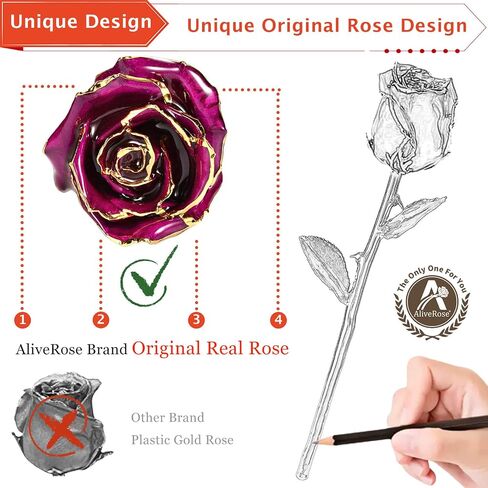 AliveRose Valentines Day Gifts for Her Rose, 24K Gold Rose Made from Real Rose - Unique Design Gold Plated Rose for Anniversary Valentines (Red Original Rose with Stand) in Saudi Arabia