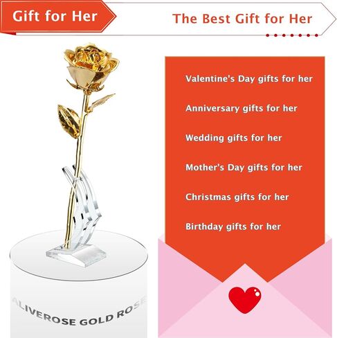 AliveRose Valentines Day Gifts for Her Rose, 24K Gold Rose Made from Real Rose - Unique Design Gold Plated Rose for Anniversary Valentines (Red Original Rose with Stand) in Saudi Arabia