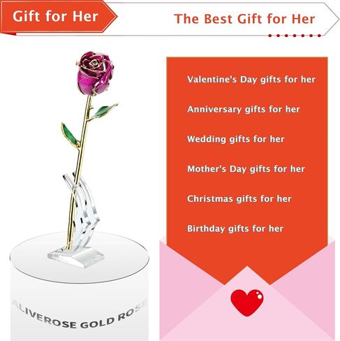 AliveRose Valentines Day Gifts for Her Rose, 24K Gold Rose Made from Real Rose - Unique Design Gold Plated Rose for Anniversary Valentines (Red Original Rose with Stand) in Saudi Arabia