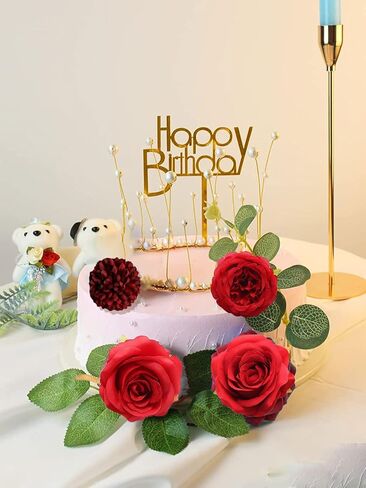 مجموعة زهور صناعية من SWEETTIME، باقة ورود حمراء، حزمة رأس ورد صناعي بأوراق خضراء، تنسيقات زهور لقطع مركزية لحفلات الزفاف بنفسك، والحفلات وديكور المنزل في أعياد الميلاد، وعيد الشكر، وعيد الميلاد in Kuwait