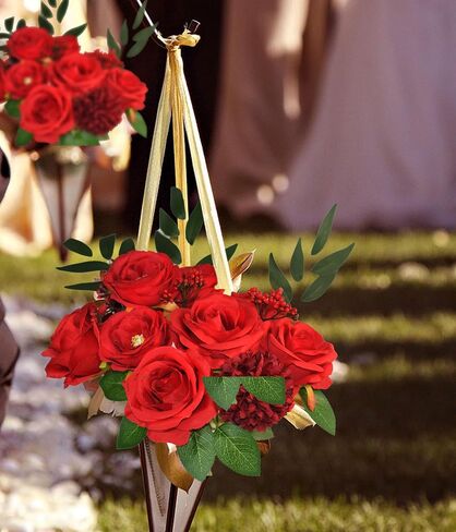مجموعة زهور صناعية من SWEETTIME، باقة ورود حمراء، حزمة رأس ورد صناعي بأوراق خضراء، تنسيقات زهور لقطع مركزية لحفلات الزفاف بنفسك، والحفلات وديكور المنزل في أعياد الميلاد، وعيد الشكر، وعيد الميلاد in Kuwait