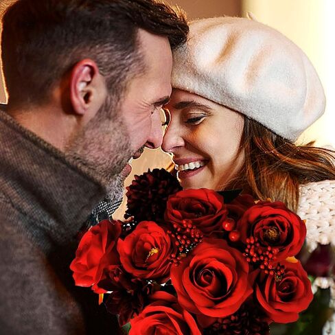 مجموعة زهور صناعية من SWEETTIME، باقة ورود حمراء، حزمة رأس ورد صناعي بأوراق خضراء، تنسيقات زهور لقطع مركزية لحفلات الزفاف بنفسك، والحفلات وديكور المنزل في أعياد الميلاد، وعيد الشكر، وعيد الميلاد in Kuwait