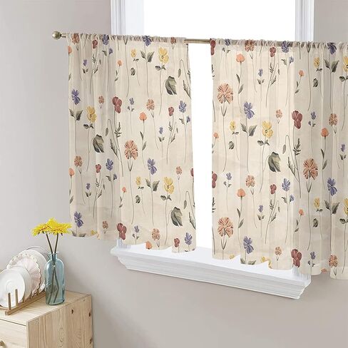 ستائر شبه شفافة بطول 63 بوصة، ستائر معالجة النوافذ الأزهار الصغيرة الرجعية، ستائر مرشح الضوء ستائر جيب قضيب لغرفة المعيشة وغرفة النوم، لوحتان in Kuwait