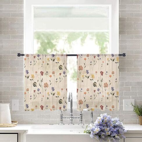 ستائر شبه شفافة بطول 63 بوصة، ستائر معالجة النوافذ الأزهار الصغيرة الرجعية، ستائر مرشح الضوء ستائر جيب قضيب لغرفة المعيشة وغرفة النوم، لوحتان in Kuwait