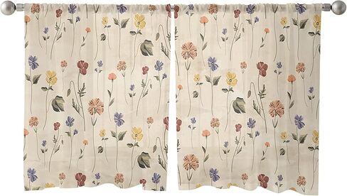 ستائر شبه شفافة بطول 63 بوصة، ستائر معالجة النوافذ الأزهار الصغيرة الرجعية، ستائر مرشح الضوء ستائر جيب قضيب لغرفة المعيشة وغرفة النوم، لوحتان in Kuwait