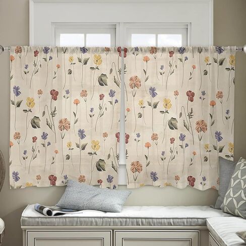 ستائر شبه شفافة بطول 63 بوصة، ستائر معالجة النوافذ الأزهار الصغيرة الرجعية، ستائر مرشح الضوء ستائر جيب قضيب لغرفة المعيشة وغرفة النوم، لوحتان in Kuwait