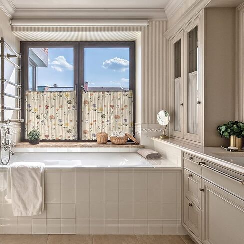 ستائر شبه شفافة بطول 63 بوصة، ستائر معالجة النوافذ الأزهار الصغيرة الرجعية، ستائر مرشح الضوء ستائر جيب قضيب لغرفة المعيشة وغرفة النوم، لوحتان in Kuwait