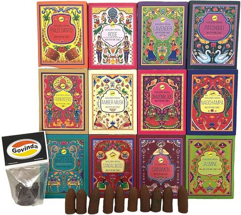 مجموعة متنوعة من مخاريط بخور سريفاني ذات الرائحة العالية من أجل الشلال العطري ونافورة الدخان وشلالات الضباب وحزمة مبخرة اللوتس - 12 عبوة إجمالي 120 قطعة من 12 عطرًا in Kuwait