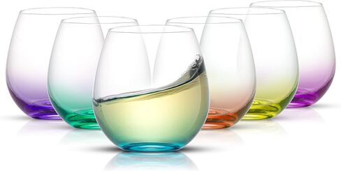 JoyJolt HUE Stemless Wine Glass Set. Large, 15 oz, Stemless, Set of 6. Short Wine Tumblers for White Wine, Red Wine, Water, No Stem Margarita Glasses, Colored in Saudi Arabia
