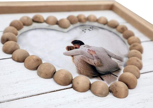 إطار صورة منضدية من الخشب الريفي لبيت المزرعة، إطار صورة مقصوص على شكل قلب مع لمسة خرز خشبية، إطار صورة مربع واحد مناسب للصور مقاس 5x5 بوصة، 7.75 × 7.75 بوصة in Kuwait