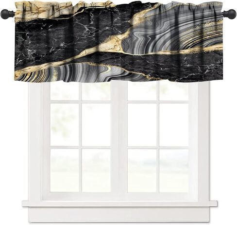 Marble Window Valance Curtain Texture Line Black Gold Abstract Short Curtain Rod Pocket Dining Room Cafe Bedroom Kitchen Living Room Office 54x18in in Saudi Arabia