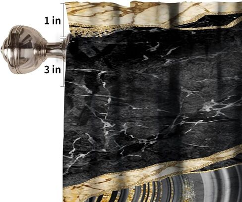 Marble Window Valance Curtain Texture Line Black Gold Abstract Short Curtain Rod Pocket Dining Room Cafe Bedroom Kitchen Living Room Office 54x18in in Saudi Arabia