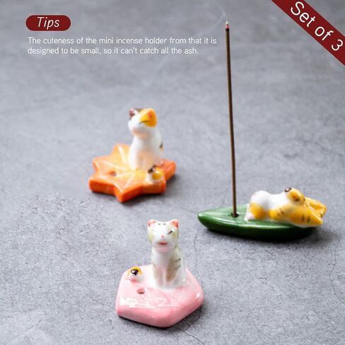 Set of 2, Japanese Mini Cute Kitty Cat with Dog Handmade White Ceramic Incense Stick Holder or Incense Burner Holder, Inscent Tray for Home Decor Yoga Spa Meditation, 1.42 inches in Kuwait