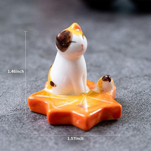 Set of 2, Japanese Mini Cute Kitty Cat with Dog Handmade White Ceramic Incense Stick Holder or Incense Burner Holder, Inscent Tray for Home Decor Yoga Spa Meditation, 1.42 inches in Kuwait