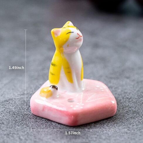 Set of 2, Japanese Mini Cute Kitty Cat with Dog Handmade White Ceramic Incense Stick Holder or Incense Burner Holder, Inscent Tray for Home Decor Yoga Spa Meditation, 1.42 inches in Kuwait