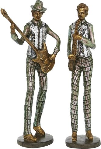 Deco 79 Polystone Musician Decorative Sculpture Home Decor Statues, Set of 2 Accent Figurines 12", 12"H, Silver in Saudi Arabia