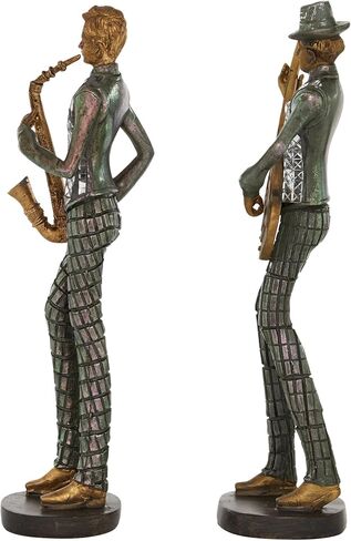 Deco 79 Polystone Musician Decorative Sculpture Home Decor Statues, Set of 2 Accent Figurines 12", 12"H, Silver in Saudi Arabia
