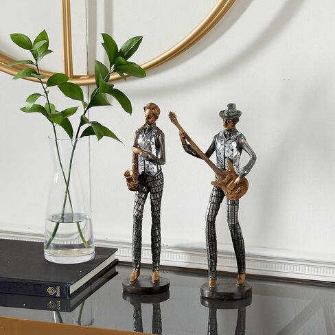 Deco 79 Polystone Musician Decorative Sculpture Home Decor Statues, Set of 2 Accent Figurines 12", 12"H, Silver in Saudi Arabia
